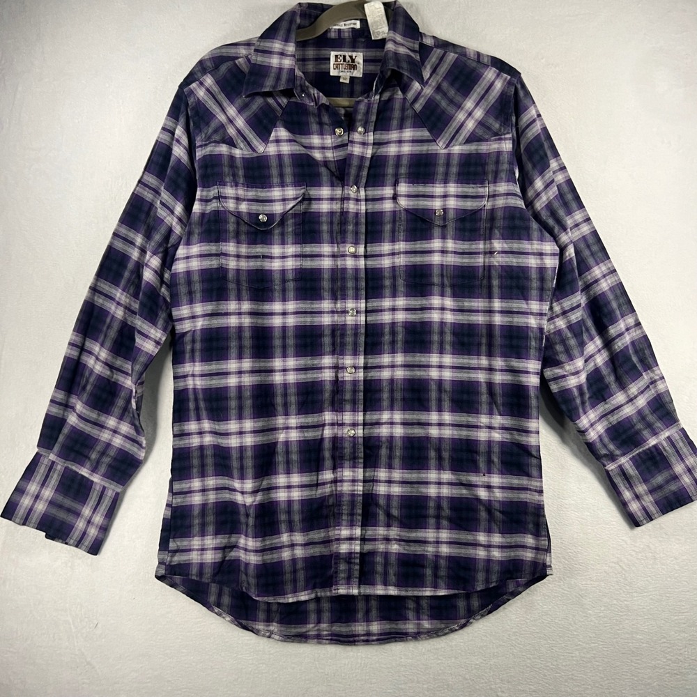 ELY CATTLEMAN Purple Plaid Western Snap Front Shirt Mens Size M Cowboy Rodeo‎